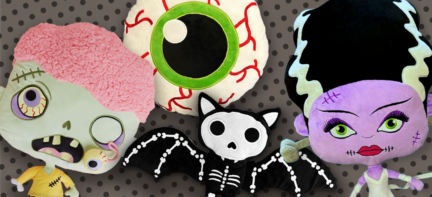 A collection of Halloween plush toys perfect for home decor or for gifts. Each plush is uniquely made with soft fabrics and high quality embroidery. Spooky cute gifts for Halloween lovers!