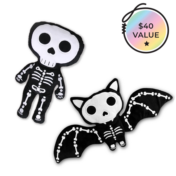 skeleton plush bat and skeleton plush man