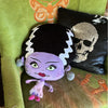 Bride of Frankenstein plush pillow with huge head and hair for easy loungin plush bolts hilarious embroidery and tiny body too cute halloween home decor bride of frankenstein zombie plush pillow horror gift 