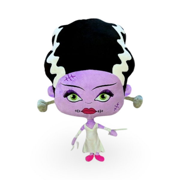 Bride of Frankenstein plush pillow with huge head and hair for easy loungin plush bolts hilarious embroidery and tiny body too cute halloween home decor bride of frankenstein zombie plush pillow horror gift