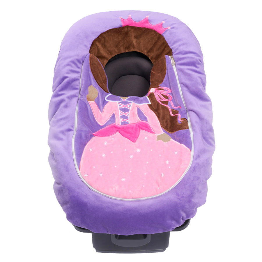 Car Seat Cuties Princess infant baby car seat cover with whimsical princess applique decoration zipper front universal fit machine washable elastic baby car seat cover great for Halloween infant no fuss fairy costume baby shower gift babys first halloween gift baby’s first christmas gift unique baby gift