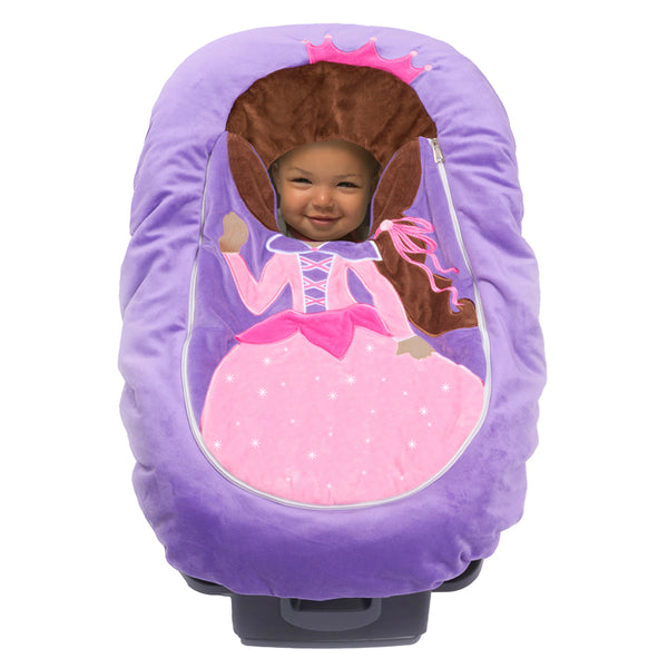 Car Seat Cuties Princess infant baby car seat cover with whimsical princess applique decoration zipper front universal fit machine washable elastic baby car seat cover great for Halloween infant no fuss fairy costume baby shower gift babys first halloween gift baby’s first christmas gift unique baby gift