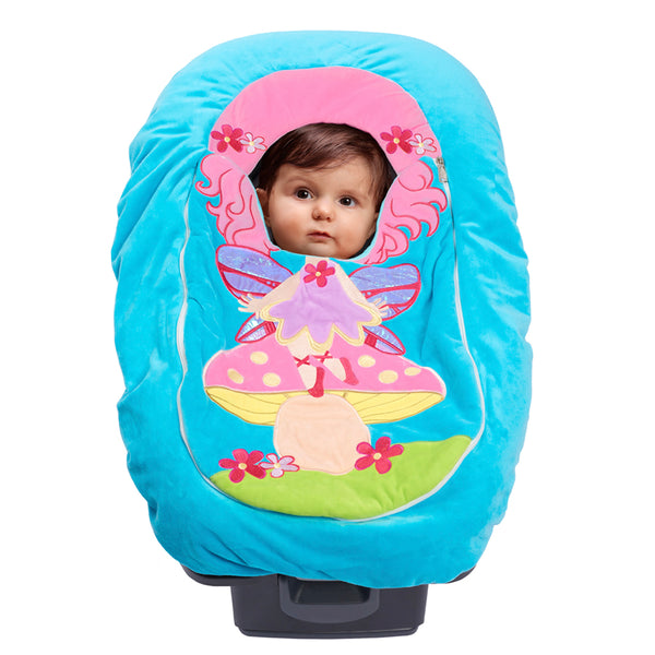 Car Seat Cuties Fairy infant baby car seat cover with whimsical fairy applique decoration zipper front universal fit machine washable elastic baby car seat cover great for Halloween infant no fuss fairy costume baby shower gift babys first halloweeen gift babys first christmas gift unique baby gift
