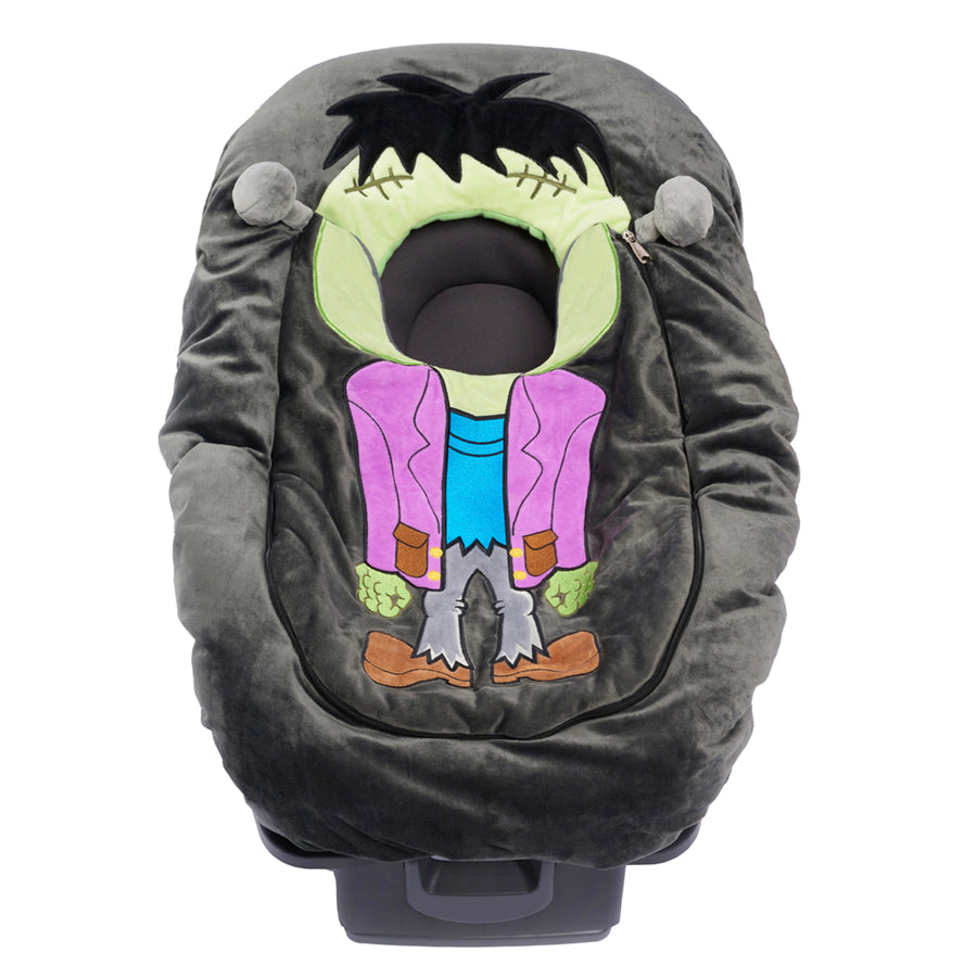 Car Seat Cuties Frankenstein infant baby car seat cover with frankensteins monster applique decoration zipper front universal fit machine washable elastic baby car seat cover great for Halloween infant no fuss costume baby shower gift babys first halloween gift baby’s first christmas gift cult classic baby gift unique baby gift