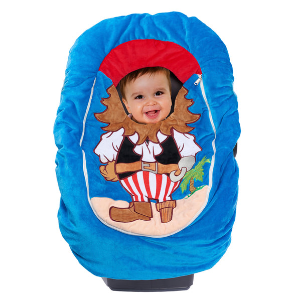 Car Seat Cuties Pirate infant baby car seat cover with classic pirate applique decoration zipper front universal fit machine washable elastic baby car seat cover great for Halloween infant no fuss pirate costume baby shower gift babys first halloween gift babys first christmas gift unique baby gift