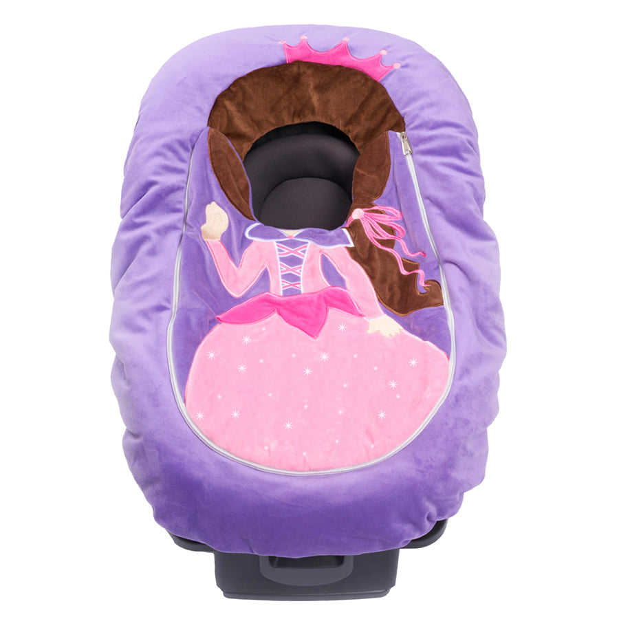 Car Seat Cuties Princess infant baby car seat cover with whimsical princess applique decoration zipper front universal fit machine washable elastic baby car seat cover great for Halloween infant no fuss fairy costume baby shower gift babys first halloween gift baby’s first christmas gift unique baby gift