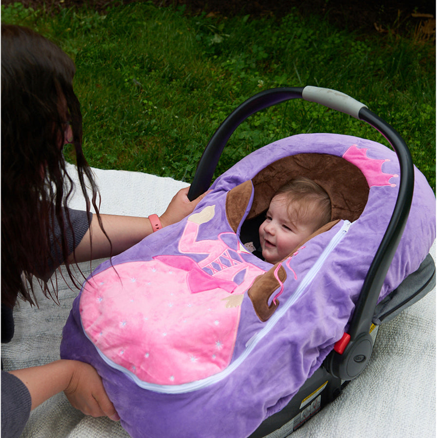Car Seat Cuties Princess infant baby car seat cover with whimsical princess applique decoration zipper front universal fit machine washable elastic baby car seat cover great for Halloween infant no fuss fairy costume baby shower gift babys first halloween gift baby’s first christmas gift unique baby gift