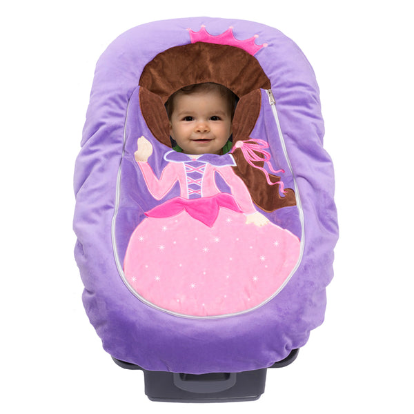 Car Seat Cuties Princess infant baby car seat cover with whimsical princess applique decoration zipper front universal fit machine washable elastic baby car seat cover great for Halloween infant no fuss fairy costume baby shower gift babys first halloween gift baby’s first christmas gift unique baby gift