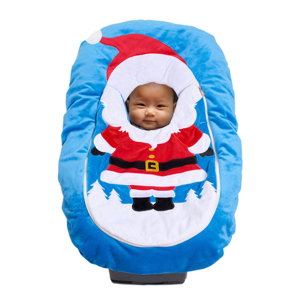 Car Seat Cuties Santa infant baby car seat cover with Santa holiday applique decoration zipper front universal fit machine washable elastic baby car seat cover great for baby shower gift babys first christmas gift holiday Christmas unique holiday baby gift