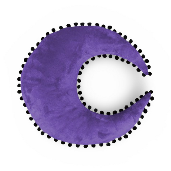 purple moon crescent moon pillows with black pompom fringe Celestial home decor cosmic moon colorful minky plush pillows pom pom pillows home decoration halloween goth moon plush pillow