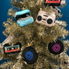 mini record player and boombox plush music ornaments colorful embroidery high quality fabrics nostalgic music record player turntable backpack clip and plush ornaments great dj gift stocking stuffer music lover gift