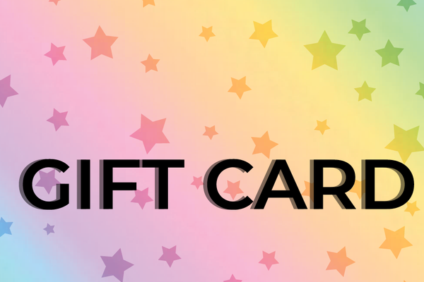 Gift card text on a colorful star pattern background