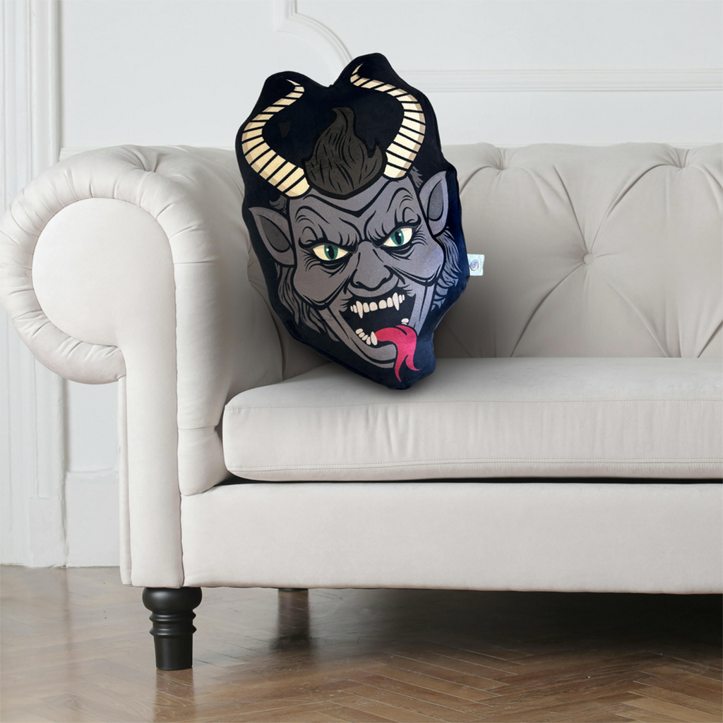 19" printed krampus pillow, perfect for scary christmas, creepmas home decor