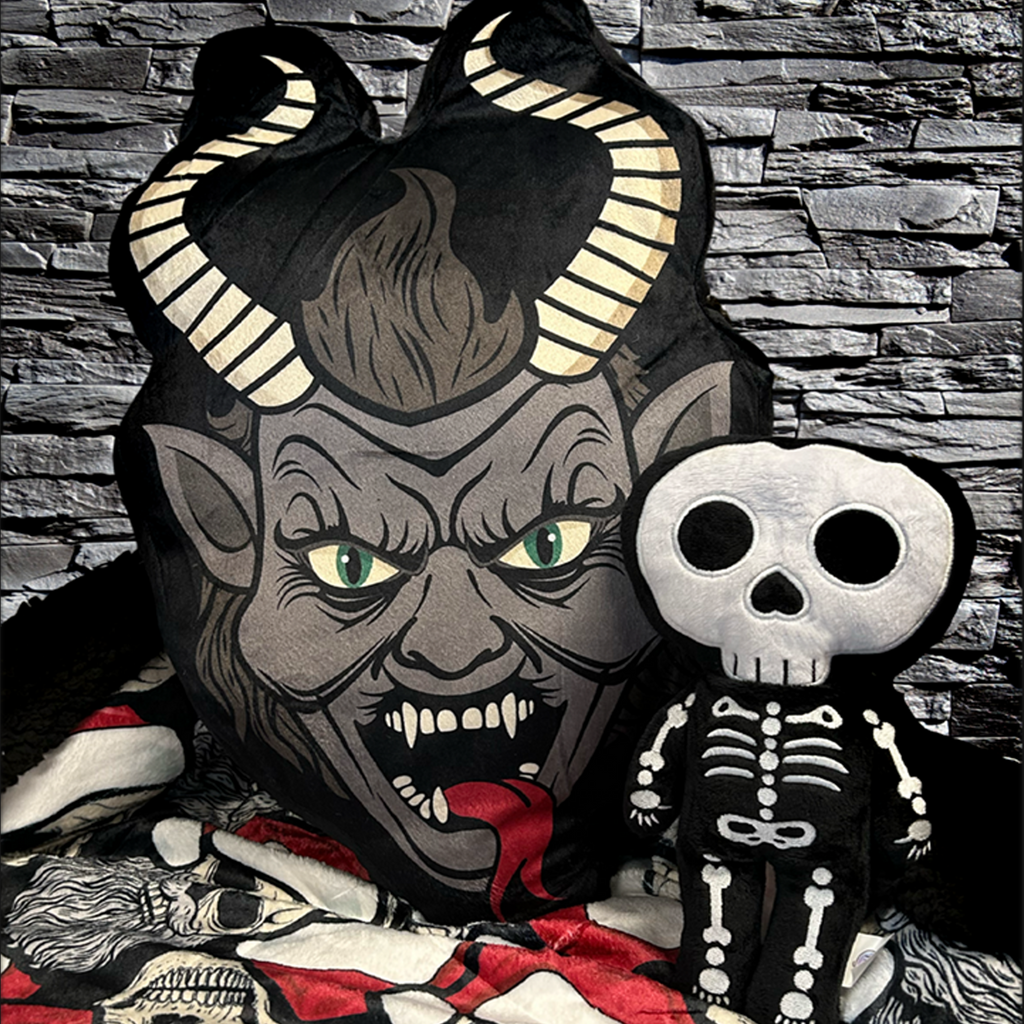 creepmas spooky christmas krampus plush krampus pillow collection santa skeleton print blanket santa skeleton pillow skeleton plush toy