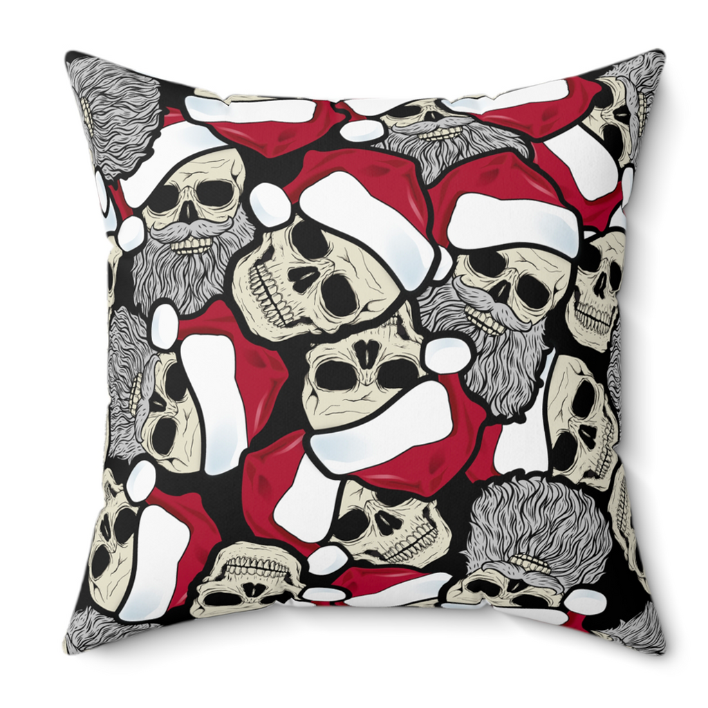 spooky creepmas santa skeleton toss print on 18x18 pillow. pillow includes insert & removable cover. soft plush fabrics