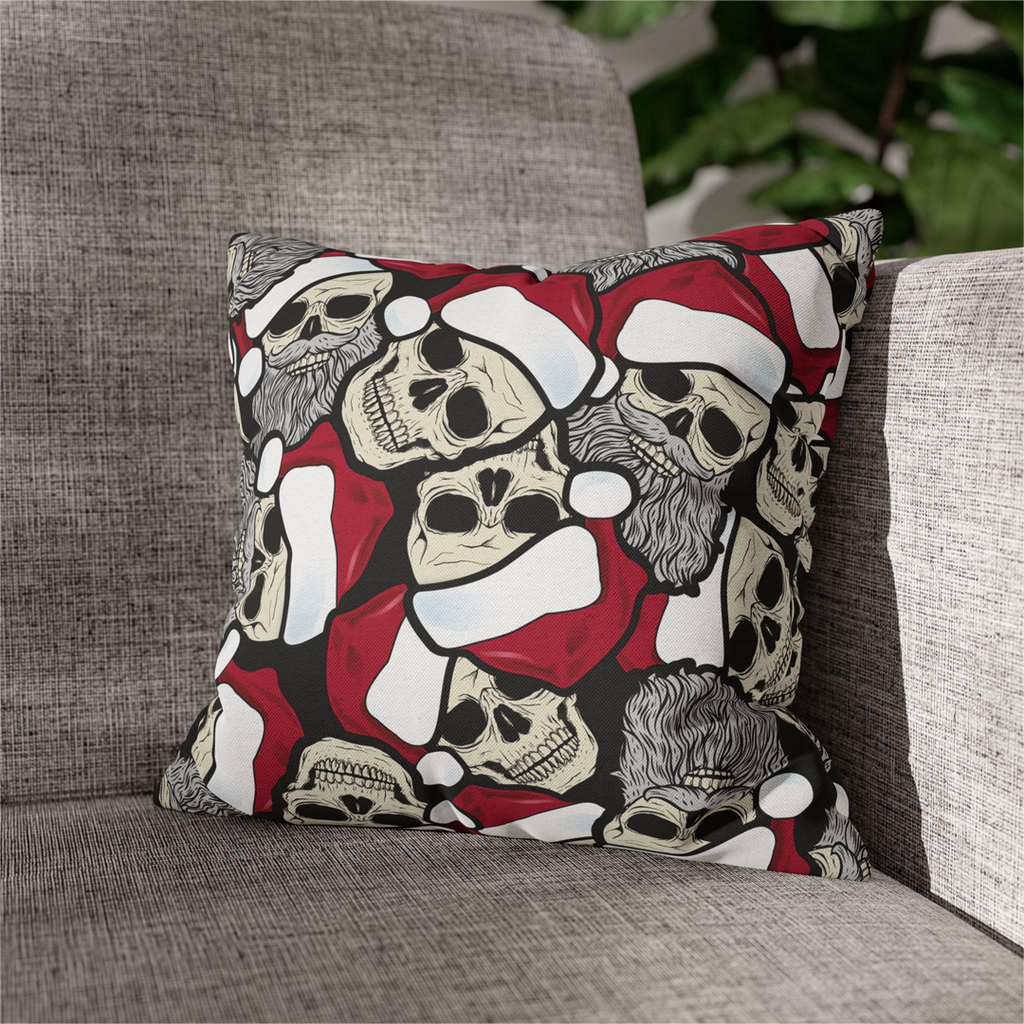 spooky creepmas santa skeleton toss print on 18x18 pillow. pillow includes insert & removable cover. soft plush fabrics