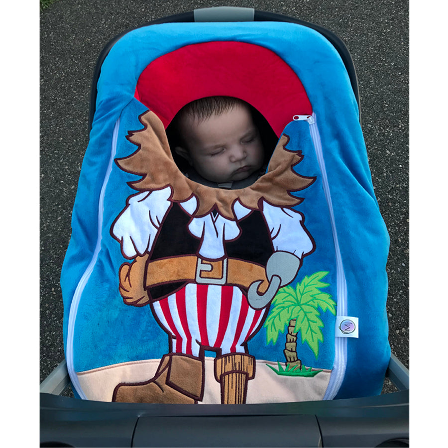 Car Seat Cuties Pirate infant baby car seat cover with classic pirate applique decoration zipper front universal fit machine washable elastic baby car seat cover great for Halloween infant no fuss pirate costume baby shower gift babys first halloween gift babys first christmas gift unique baby gift 