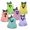 Set of colorful ghost-shaped plush toys with bow-ties on a white background
