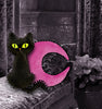 black cat pompom pillow with pink moon pompom pillow crescent moon pillows with black pompom fringe Celestial home decor cosmic moon colorful minky plush pillows pom pom pillows home decoration fuchsia moon black cat home decor witch plush